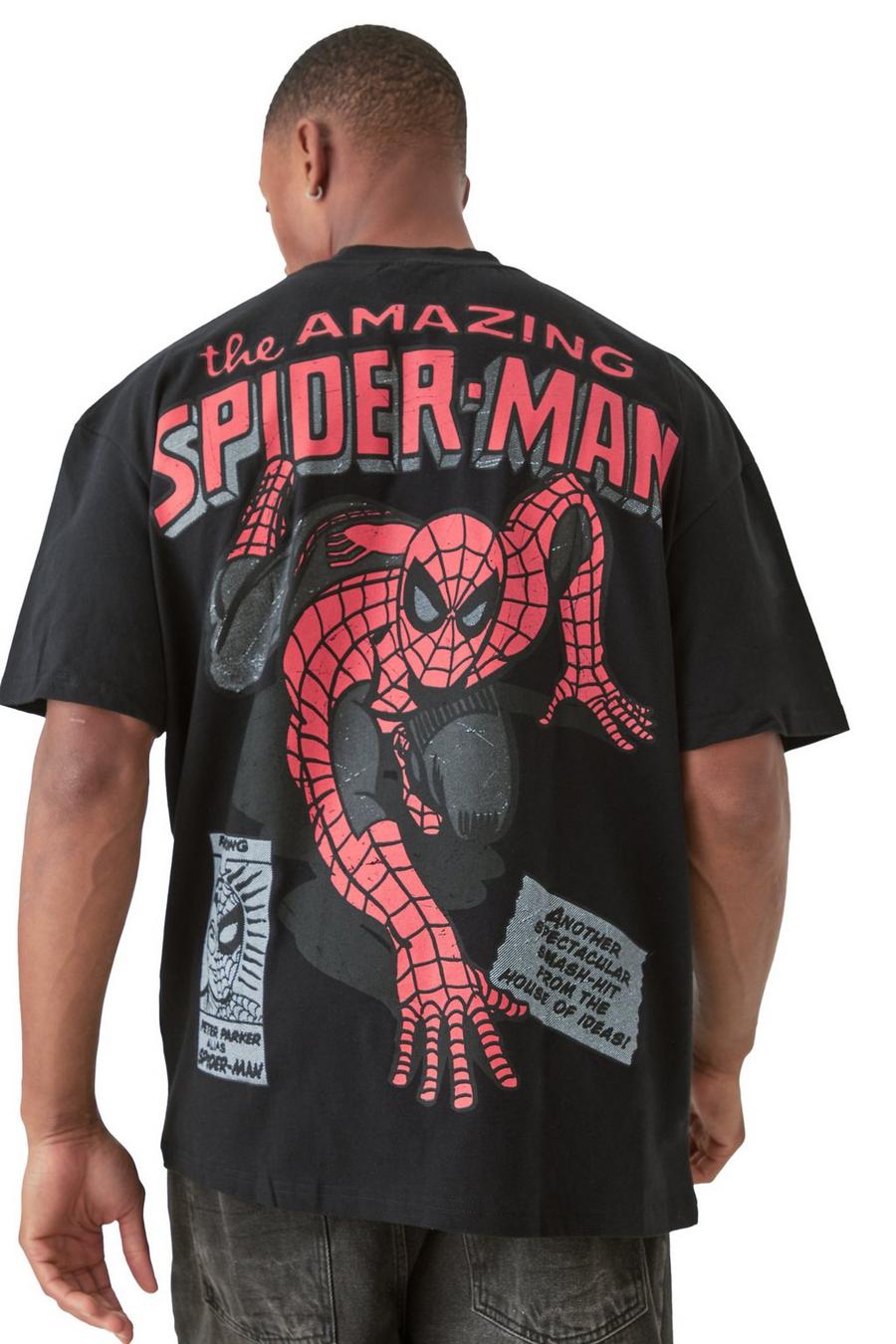 Black Oversized Spiderman Large Scale License T-shirt image number 1