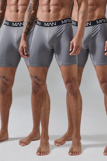 Man Active Performance 7inch Long 3 Pack Boxer grey