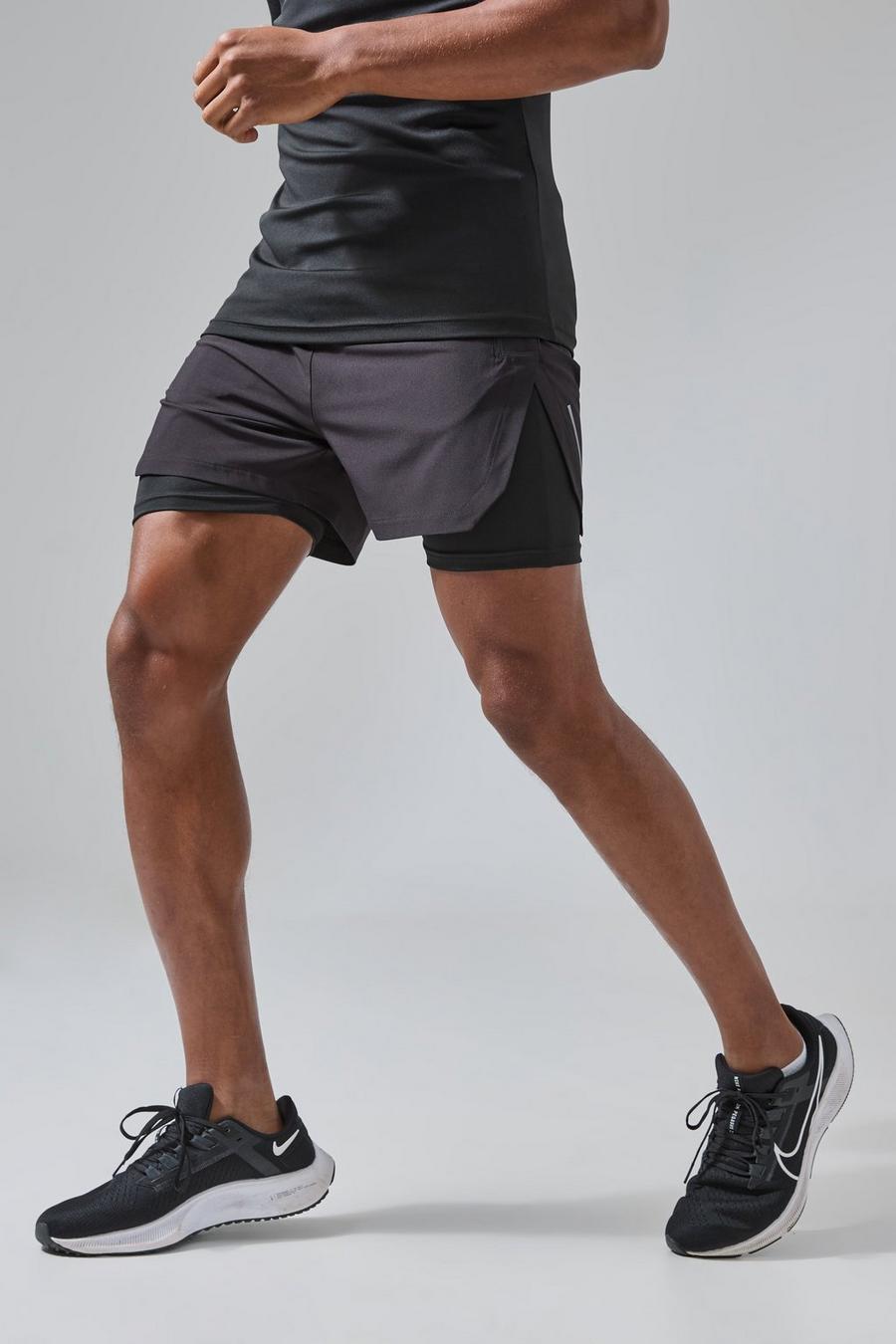 Man Active 2-in-1 Shorts mit extremem Schlitz, Black