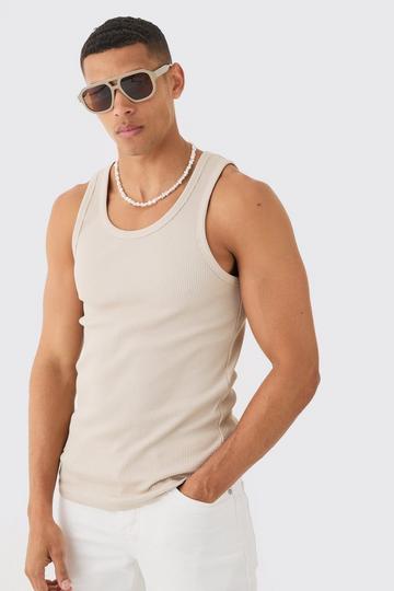 Slim Waffle Tank Top stone