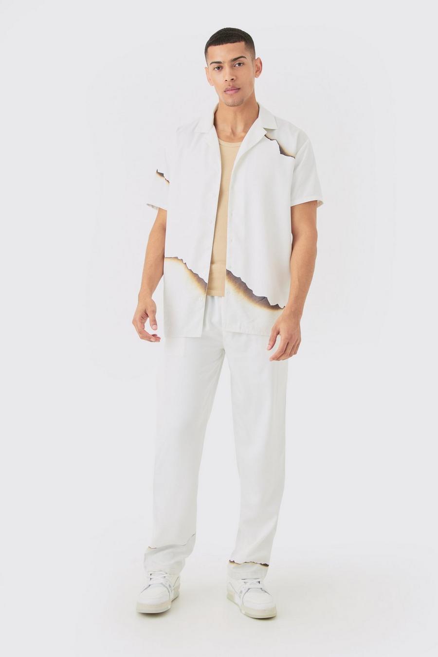 White Oversize skjorta och byxor i twill med ombréeffekt image number 1