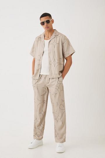 Soft Twill Boxy Tonal Star Shirt & Trouser taupe