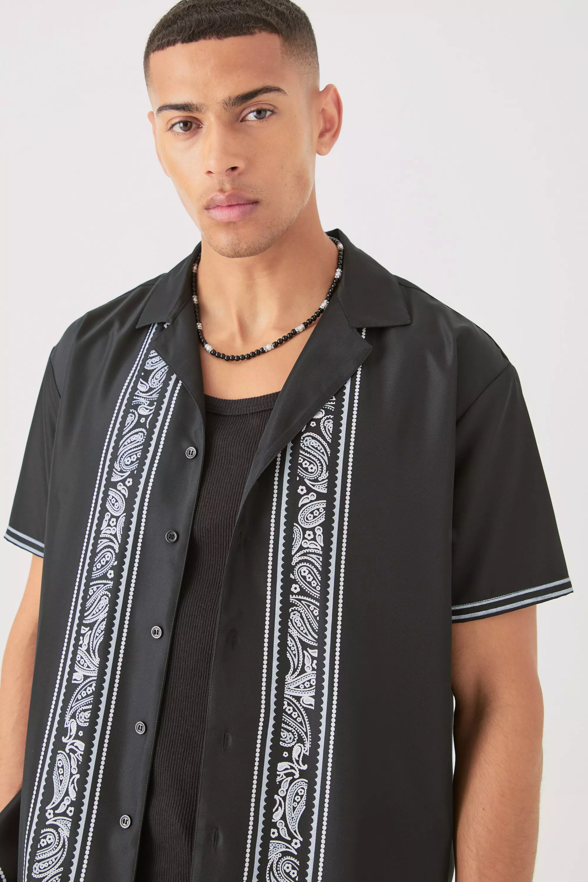 Black Soft Twill Oversized Border Shirt & Trouser Set صورة بديلة