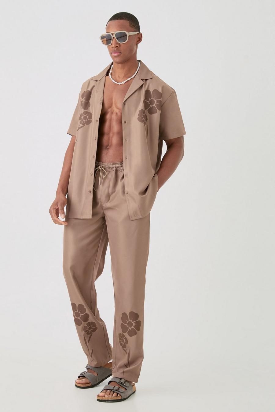 Weiches Oversize Twill-Hemd & Hose, Taupe image number 1
