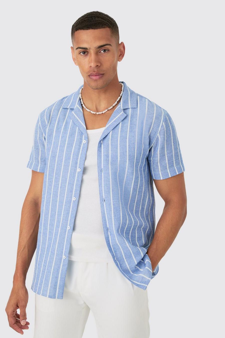Blue Short Sleeve Crinkle Pinstripe Shirt image number 1