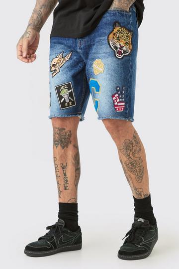 Blue Tall Marble Effect Applique Relaxed Fit Denim Short