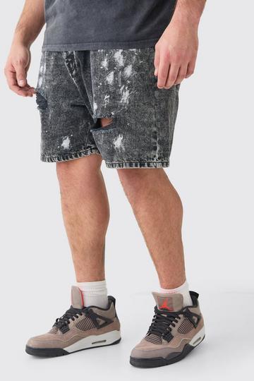 Plus Washed Black Paint Splatter Relaxed Fit Jean Shorts washed black