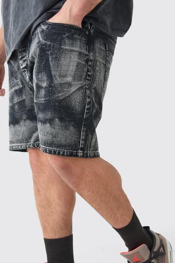 Plus Straight Fit Acid Wash Jean Shorts washed black