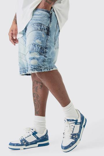 Plus Straight Fit Panel Denim Shorts light wash