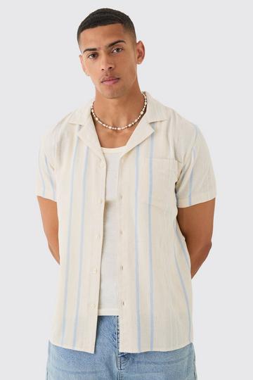 Short Sleeve Textured Multi Stripe Pocket Shirt blue