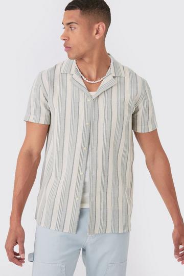 Short Sleeve Textured Tonal Stripe Shirt grey