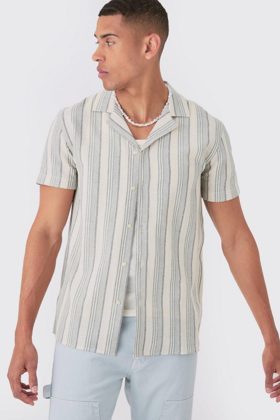 Grey Short Sleeve Textured Tonal Stripe Shirt  image number 1