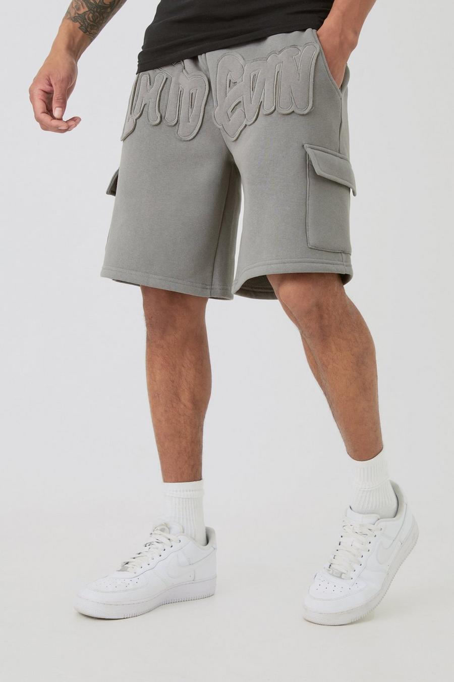 Charcoal Oversized Limited Edition Applique Cargo Shorts image number 1