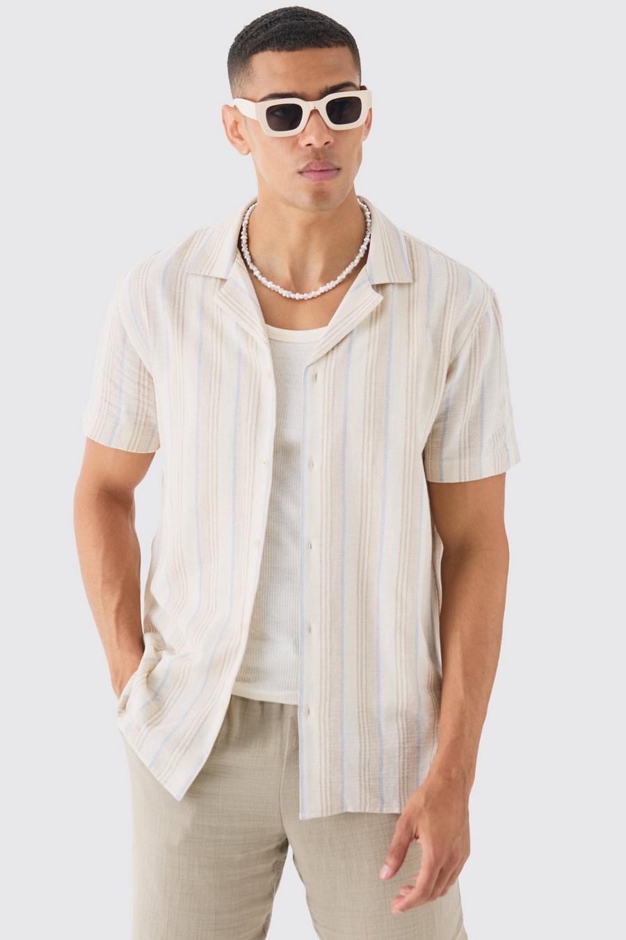Stone Short Sleeve Textured Tonal Stripe Shirt image number 1