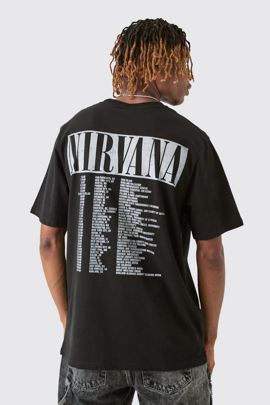 Black Tall Nirvana Tour Dates Back Print License T-shirt image number 1