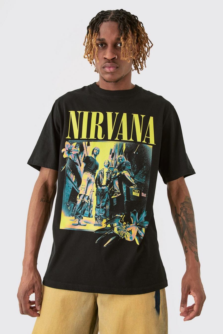 T-shirt Tall ufficiale con stampa Nirvana a colori, Black image number 1