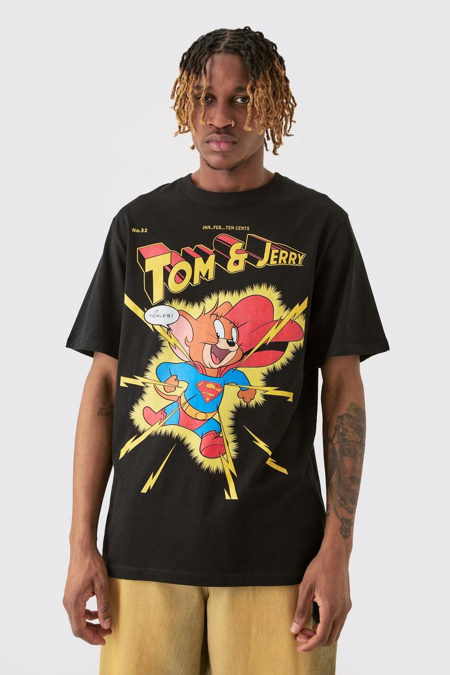 Black Tall Tom & Jerry T-shirt med tryck image number 1