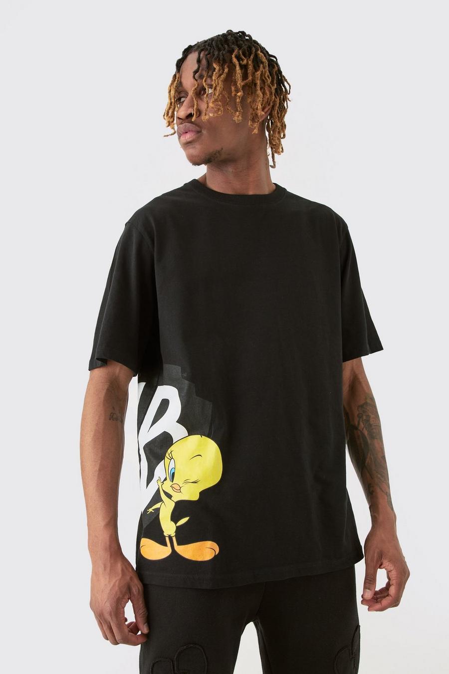 Black Tall Gelicenseerd Warner Bros Tweety T-Shirt Met Zijopdruk image number 1