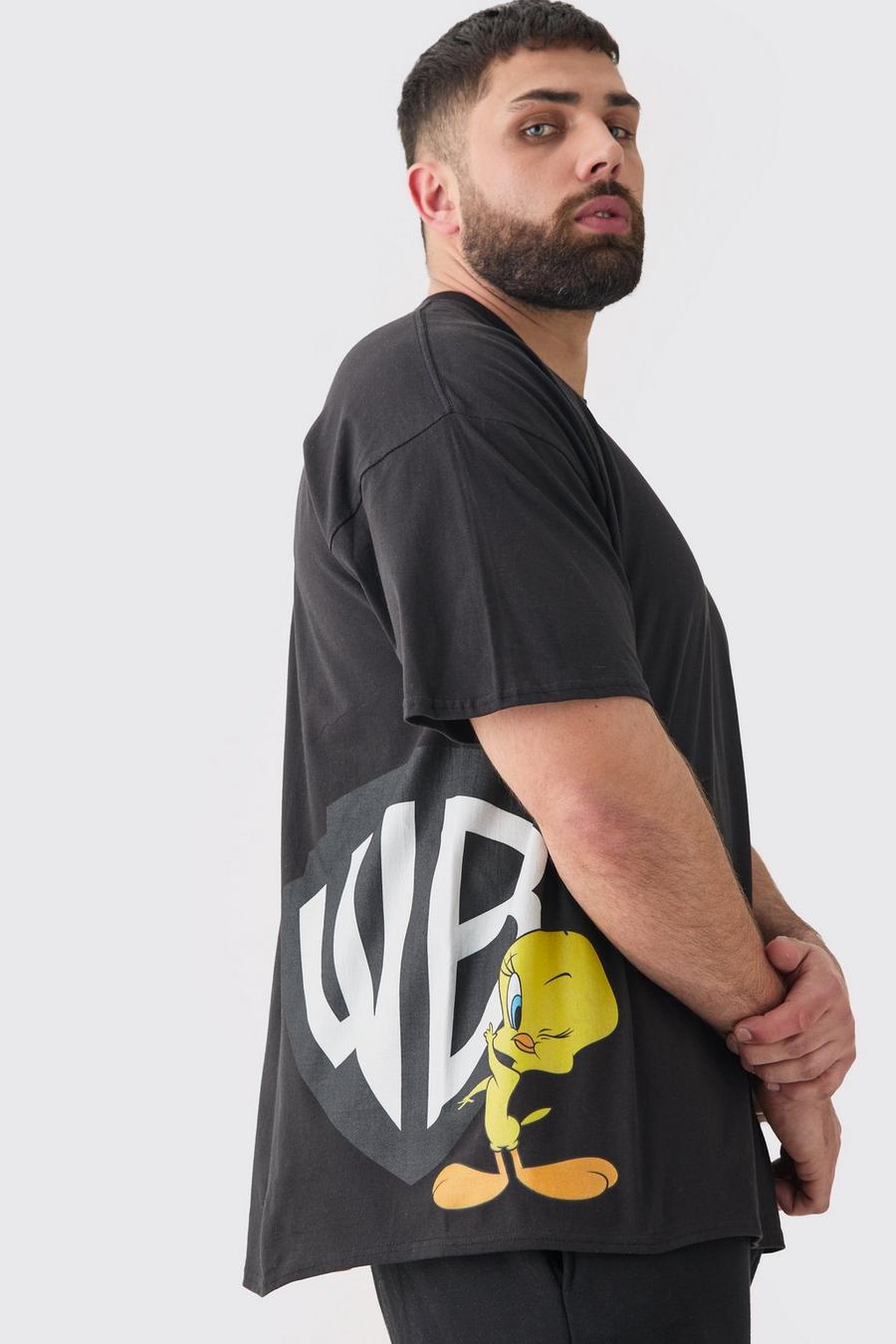 Camiseta Plus con estampado lateral de Piolín y Warner Bros, Black