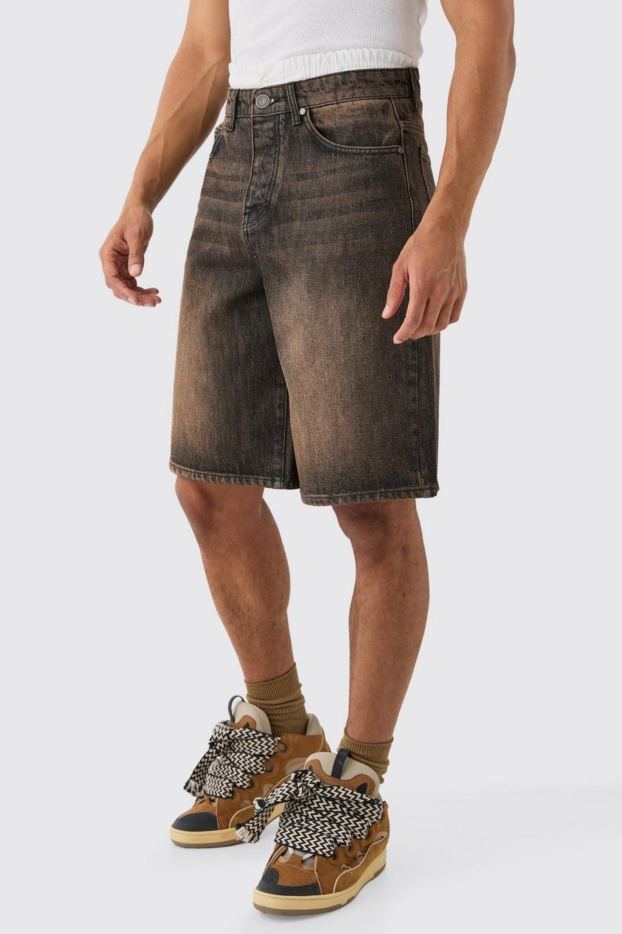Double Waist Band Denim Jorts In Brown image number 1