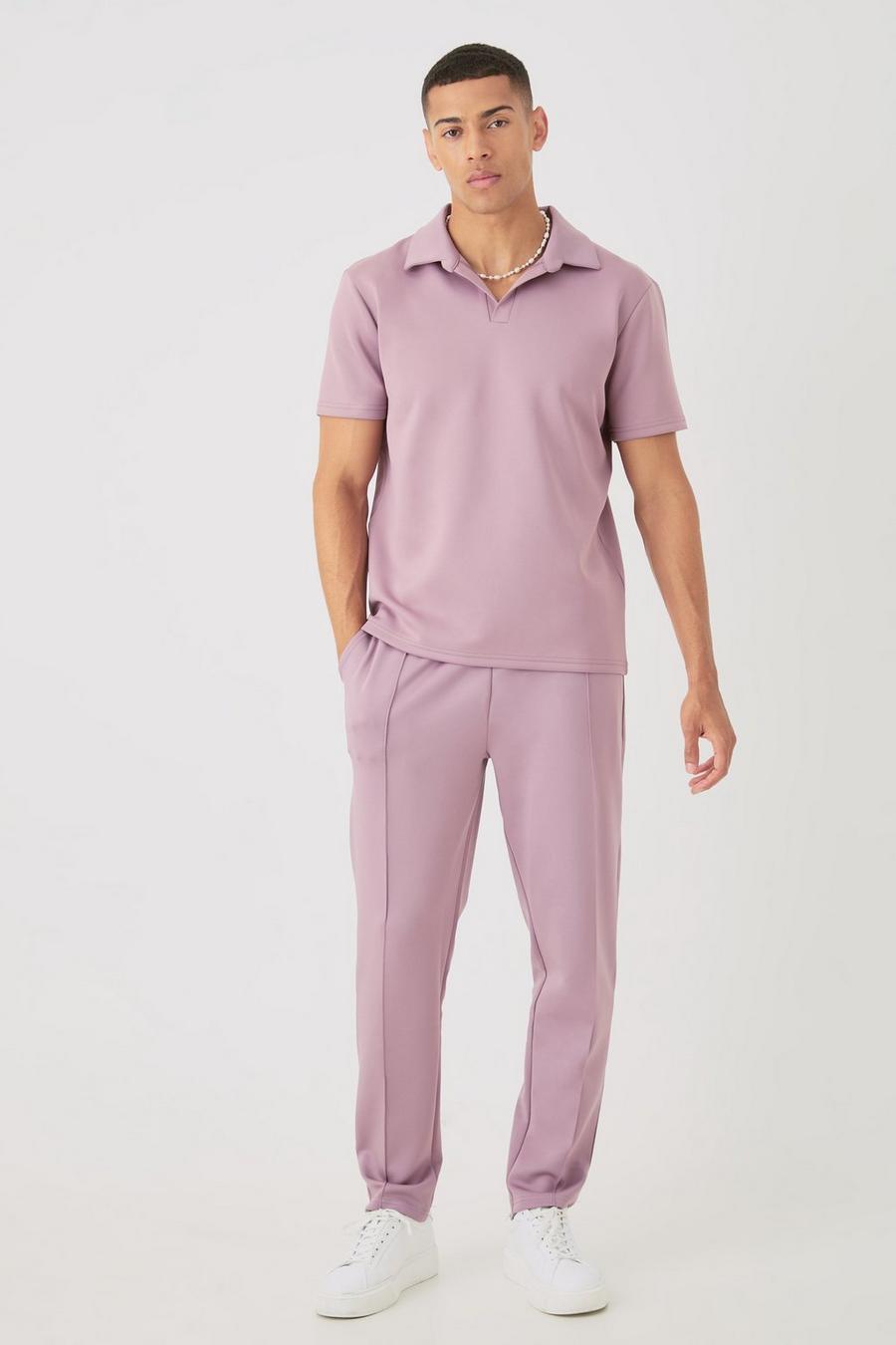 Conjunto de pantalón deportivo y polo de scuba con solapas, Purple