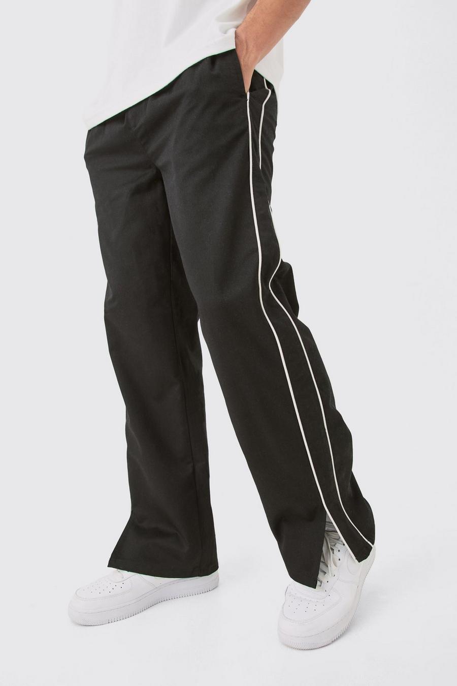 Pantalón de pernera recta con línea lateral y abertura en el bajo, Black image number 1