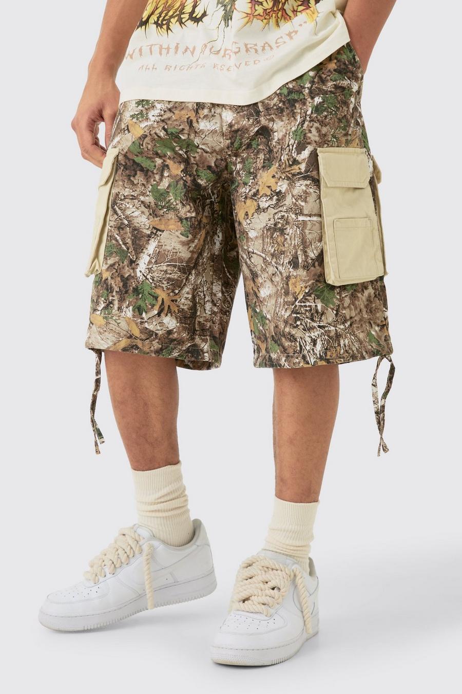Pantaloni tuta in fantasia militare con pannelli a contrasto, Khaki image number 1