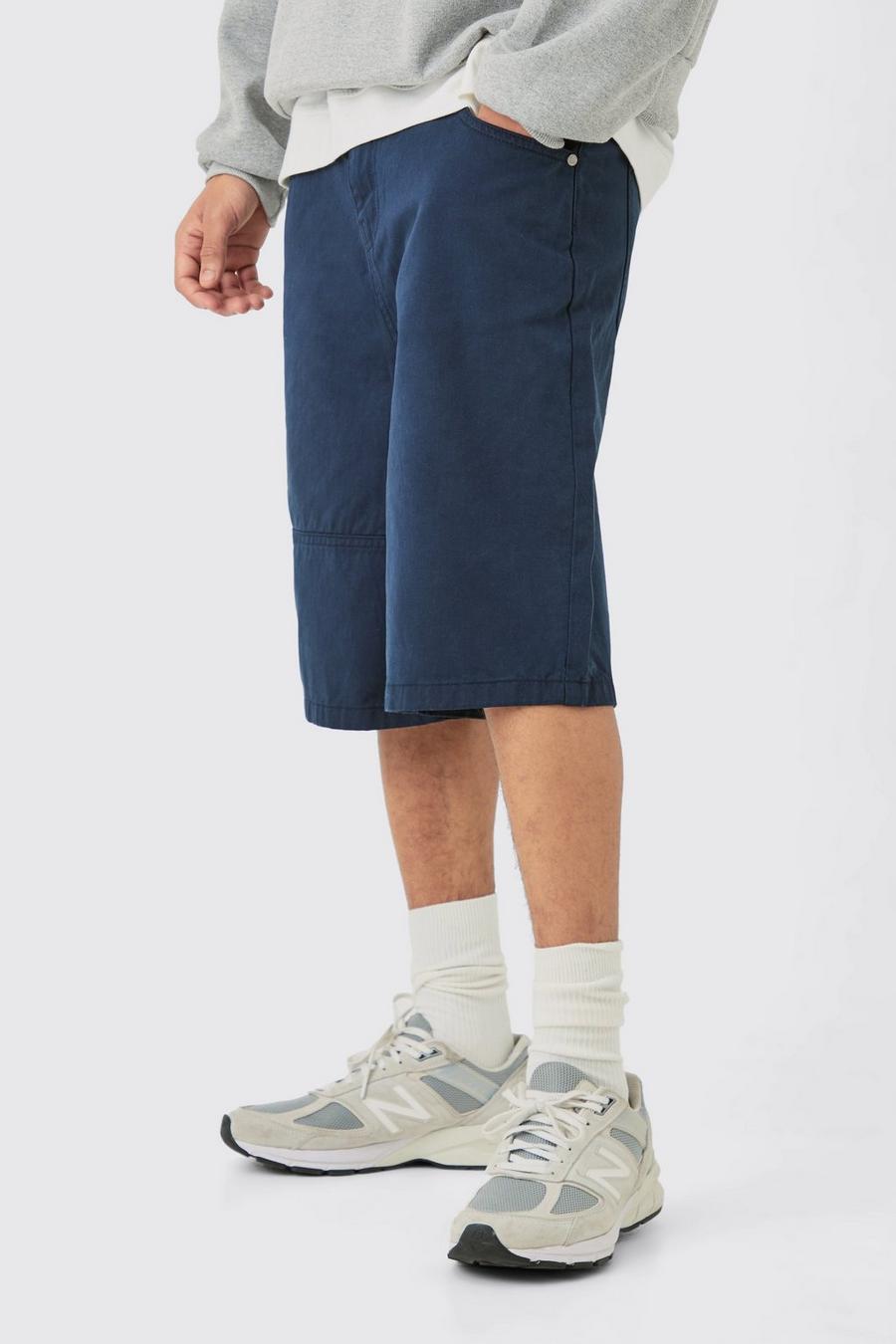 Pantalón deportivo de sarga con pernera ancha y detalle de costuras, Navy image number 1