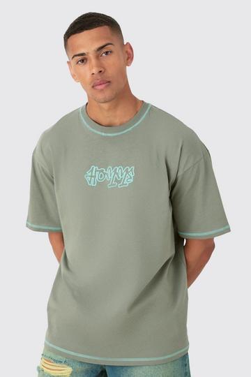 Oversized Contrast Stitch Applique T-shirt green
