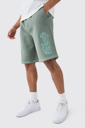 Oversized Contrast Stitch Applique Shorts green