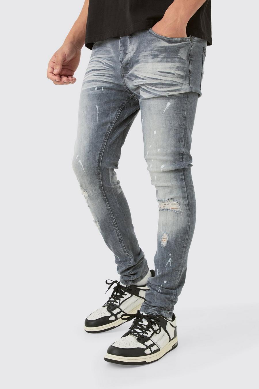 Jeans Super Skinny Fit Stretch strappati in lavaggio sporco, Grey image number 1