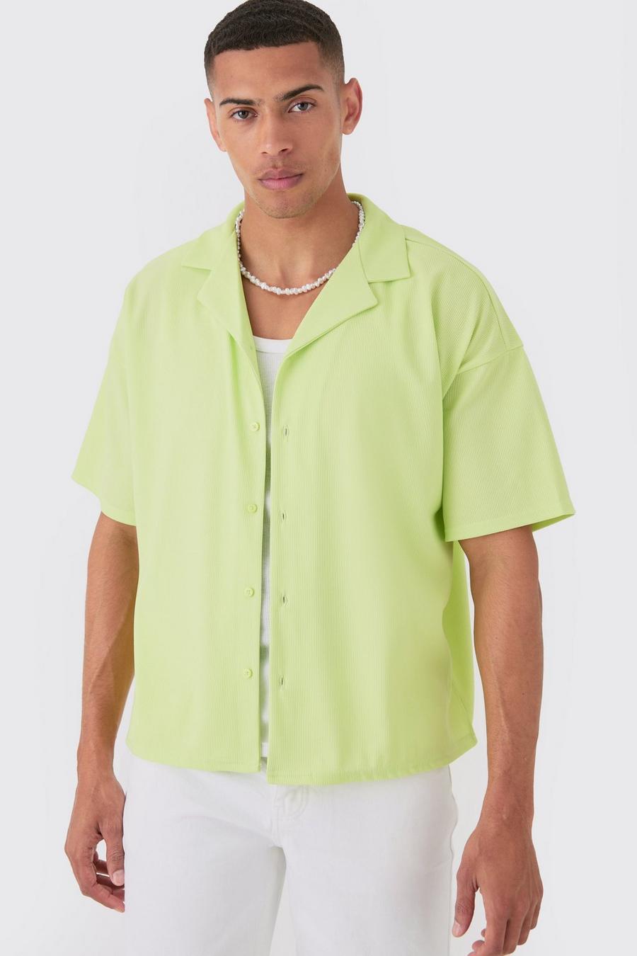 Lime Geribbeld Boxy Overhemd Met Korte Mouwen