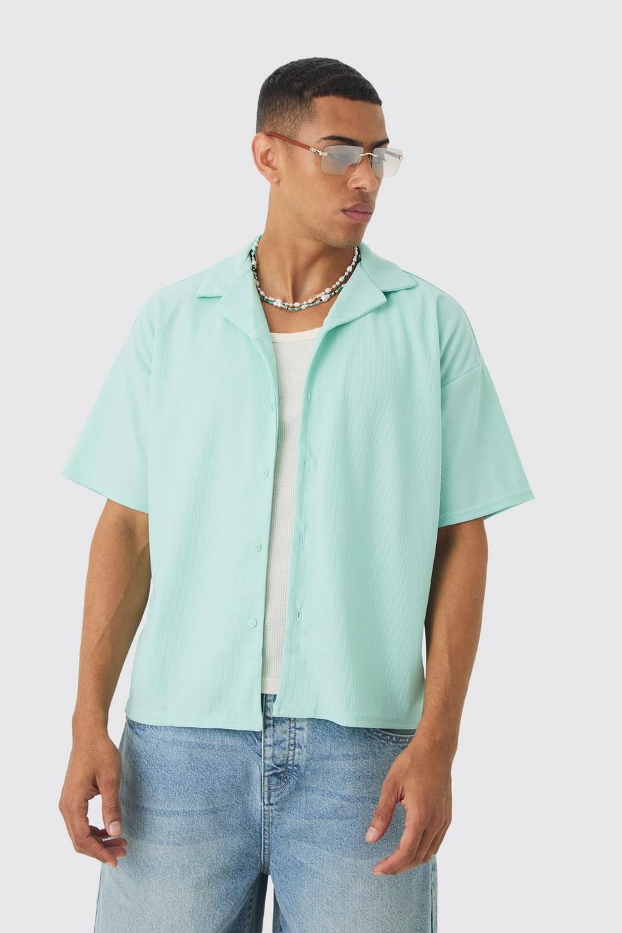 Aqua Short Sleeve Ribbed Boxy Shirt