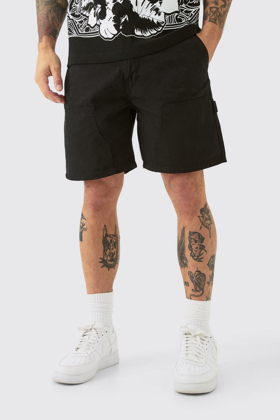 Black Baggy Utility Shorts Met Tailleband