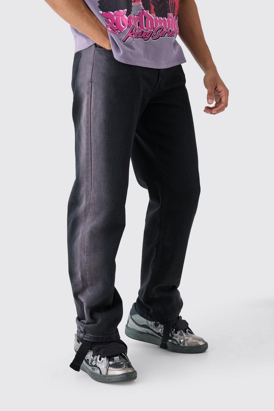 Black Fixed Waist Relaxed Washed Panel Trouser image number 1
