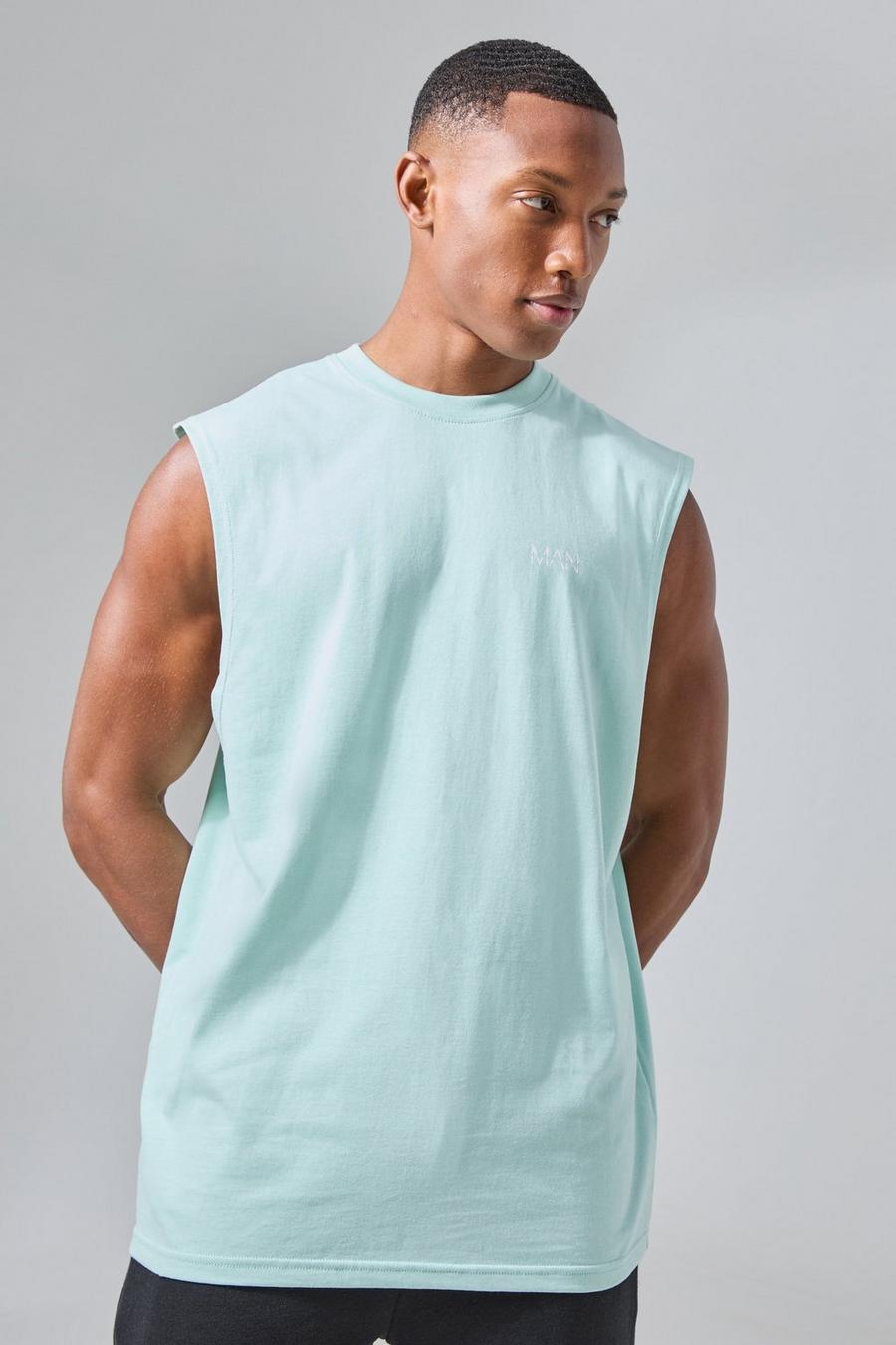 Camiseta sin mangas MAN Active de tela jersey con sisa ancha y escote pronunciado, Mint