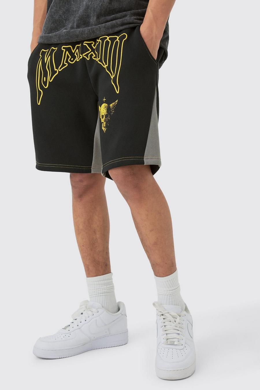 Black Baggy Shorts Met Kruis En Contrasterende Stiksels image number 1