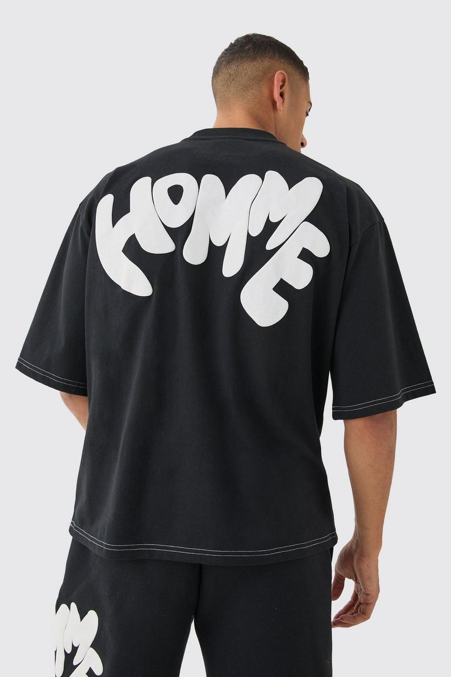 Black Oversized T-Shirt Met Korte Mouwen, Contrasterende Stiksels En Reliëf image number 1