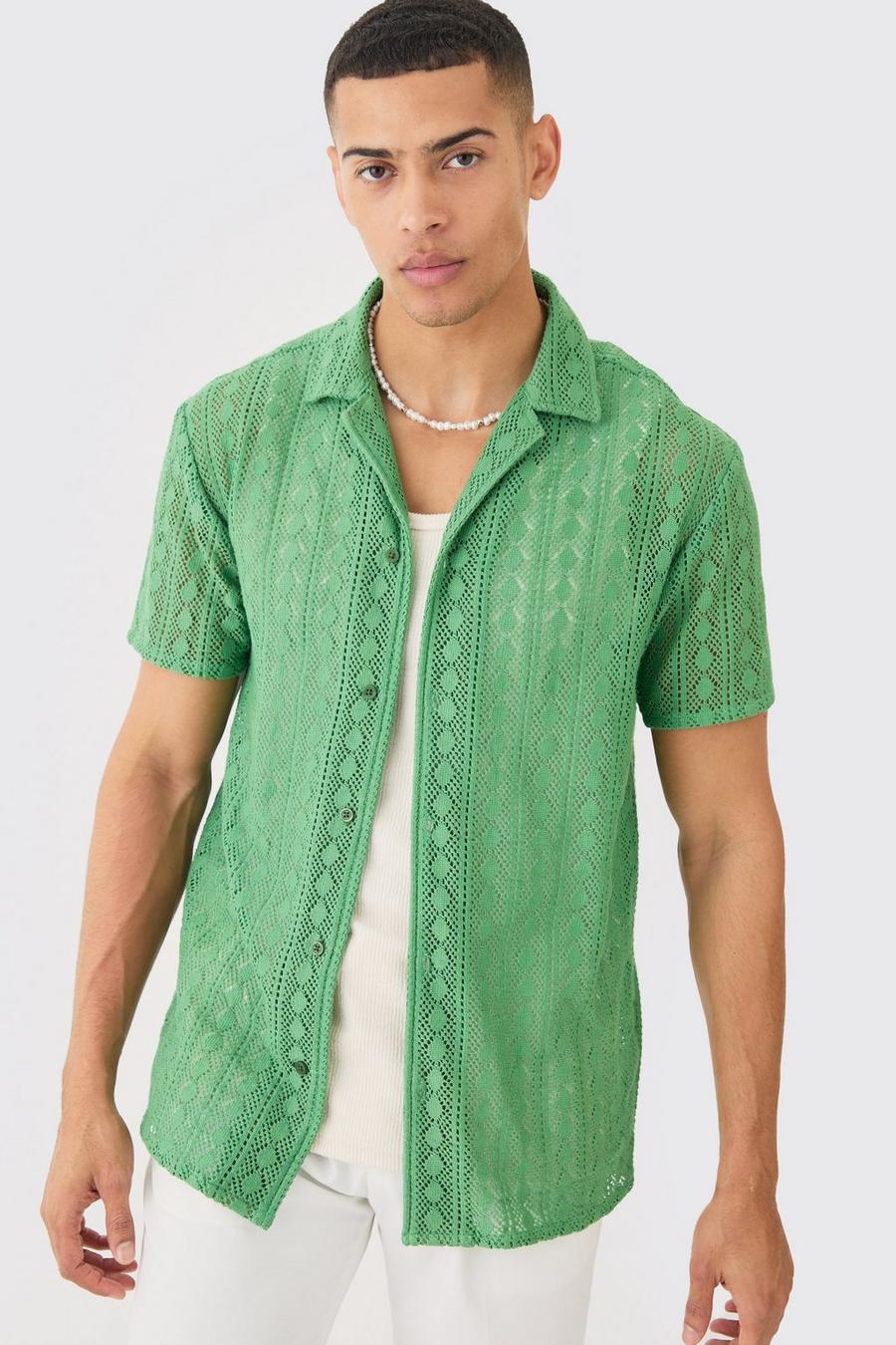 Camicia in maglia traforata a losanghe, Green