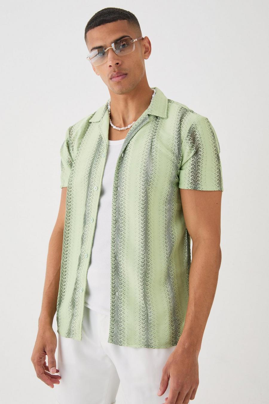 Camisa de punto calado con rayas transparentes, Mint