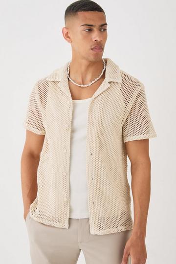 Stone Beige Boxy Open Stitch Shirt