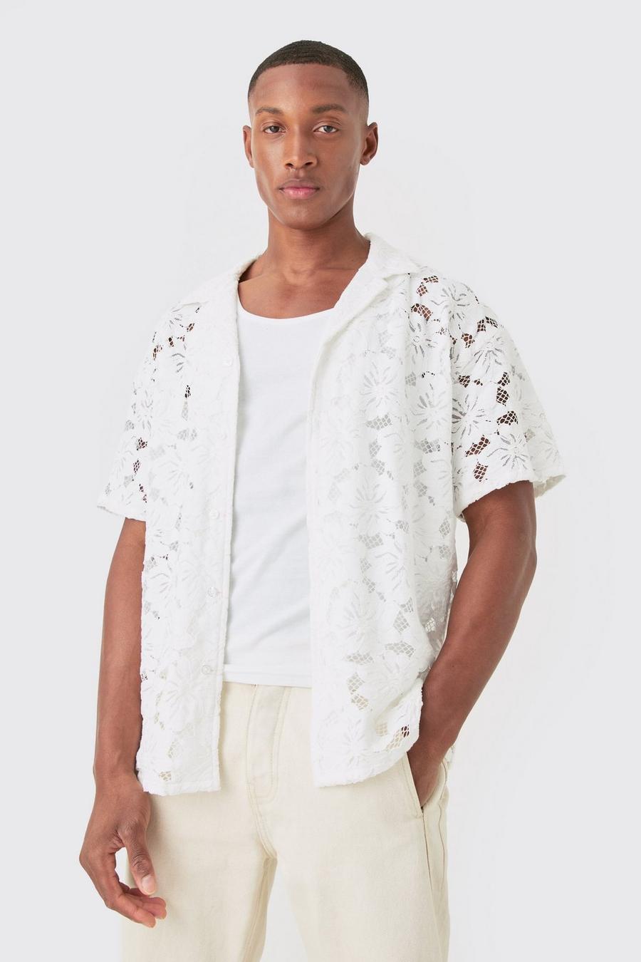 White Kanten Boxy Bloemen Overhemd