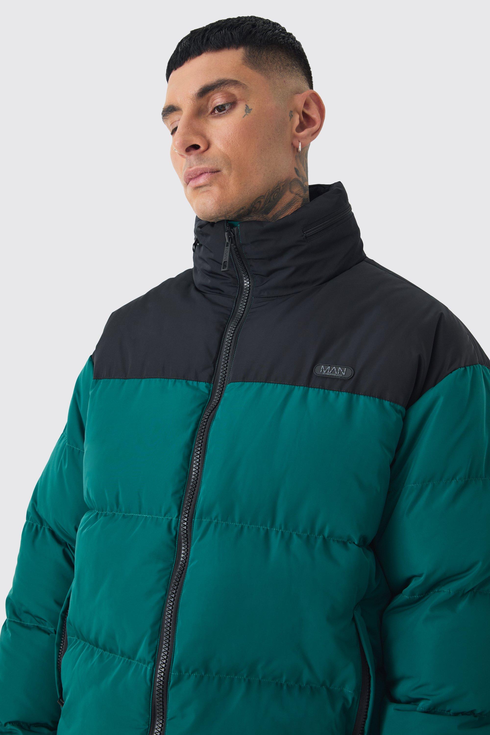 Block colour puffer jacket best sale