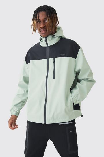 Green Tall Oversized Color Block Hooded Windbreaker In Sage