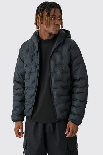 Tall Hooded Heat Seal Quilted Jacket In Black black