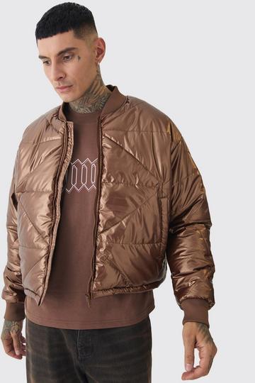 Tall Boxy Metallic Abstract Quilted Bomber Jacket In Tan tan