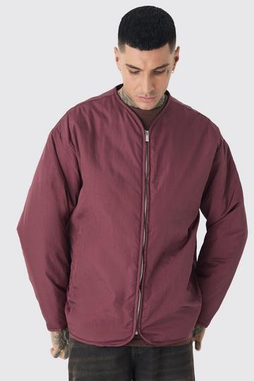 Tall Oversized Collarless Padded Bomber Jacket In Wine wine