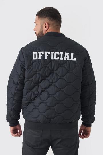 Plus Official Quilted Bomber Jacket In Black black