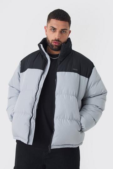 Plus Color Block Concealed Hood Puffer Jacket In Grey grey