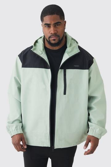 Plus Oversized Colour Block Hooded Windbreaker In Sage sage